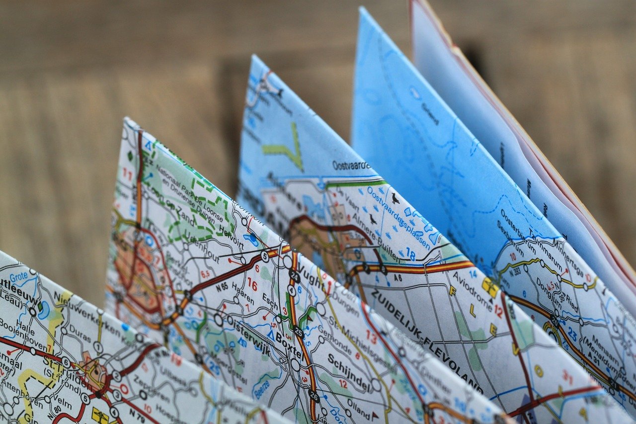 folding map, road map, travel route